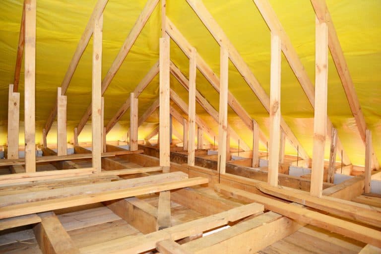 Roofing Construction Interior. Wooden Roof Beams, Wooden Frame, Rafters, Trusses, House Attic Construction Interio, Can You Drill Holes In Attic Trusses?
