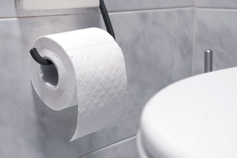 A new and clean toilet paper inserted on the toilet rack, How Long Does A Toilet Paper Roll Last?