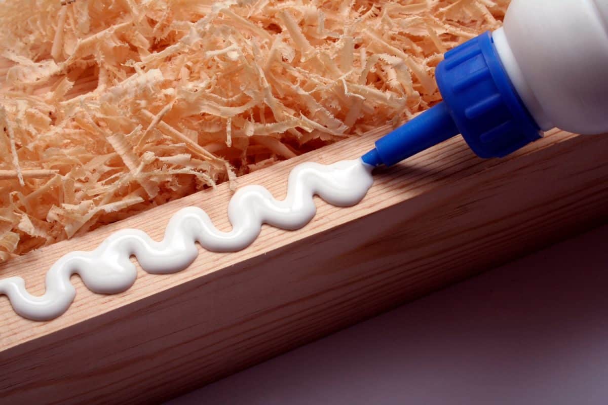 Applying wood glue on a small piece of wood