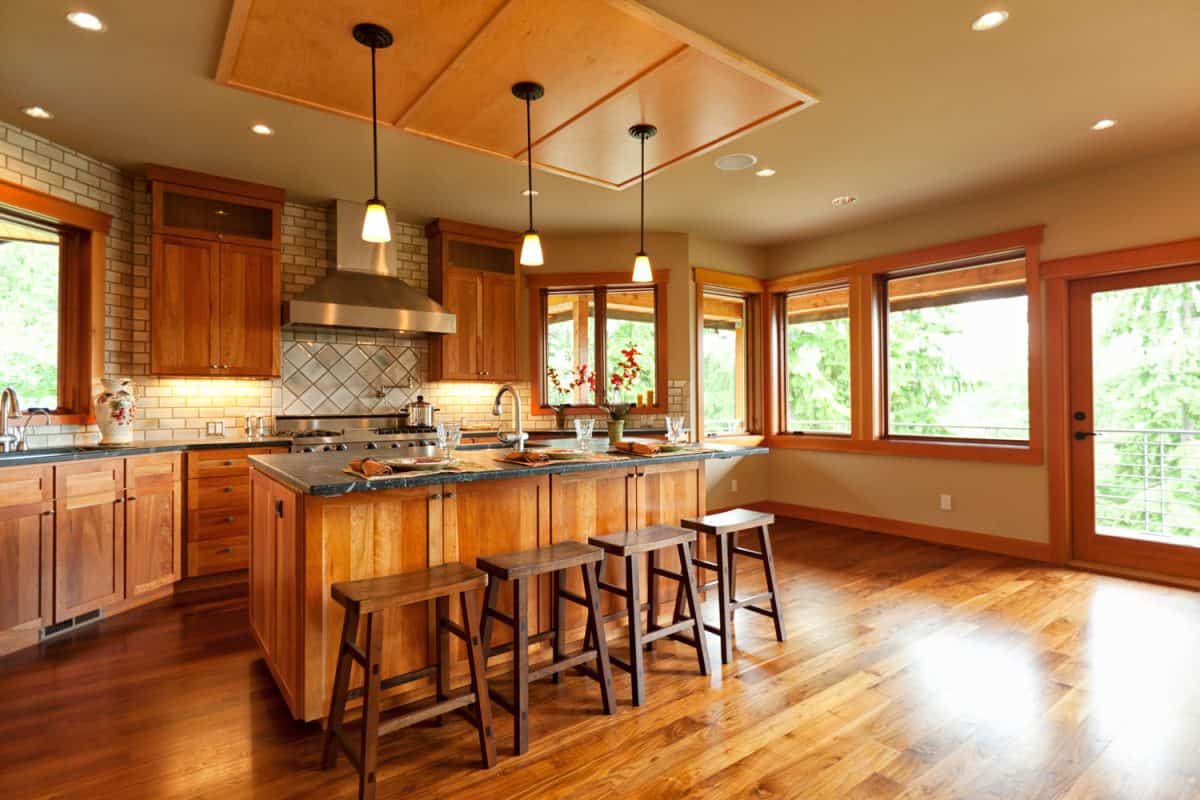 Beautiful Open Kitchen with Walnut Hardwood Floors