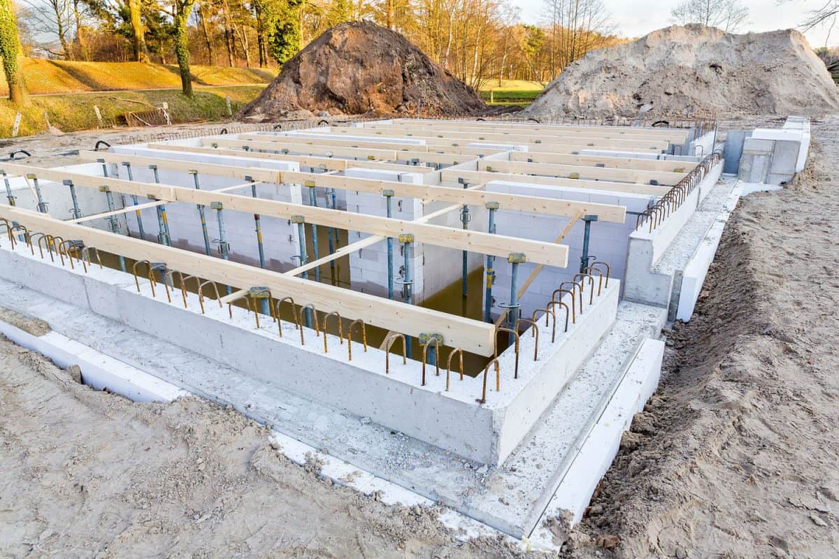 Properly laid out concrete foundation for a house