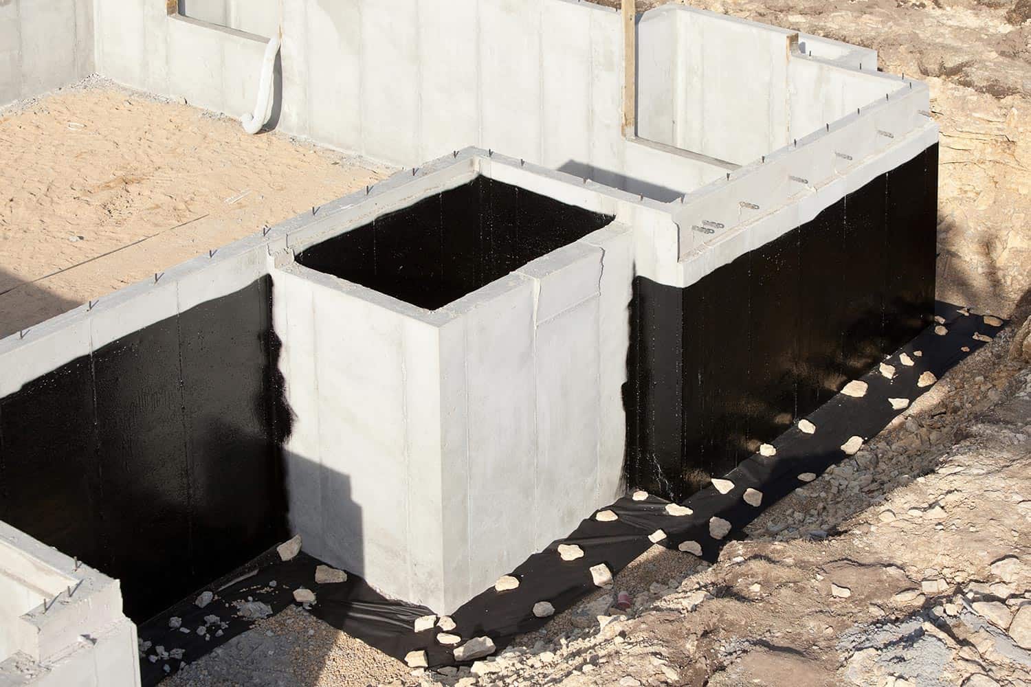 House basement wall foundation with waterproof sealant