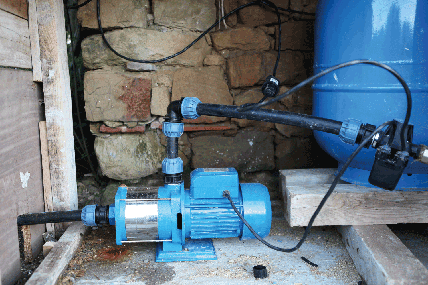 blue water pump used in a domestic home