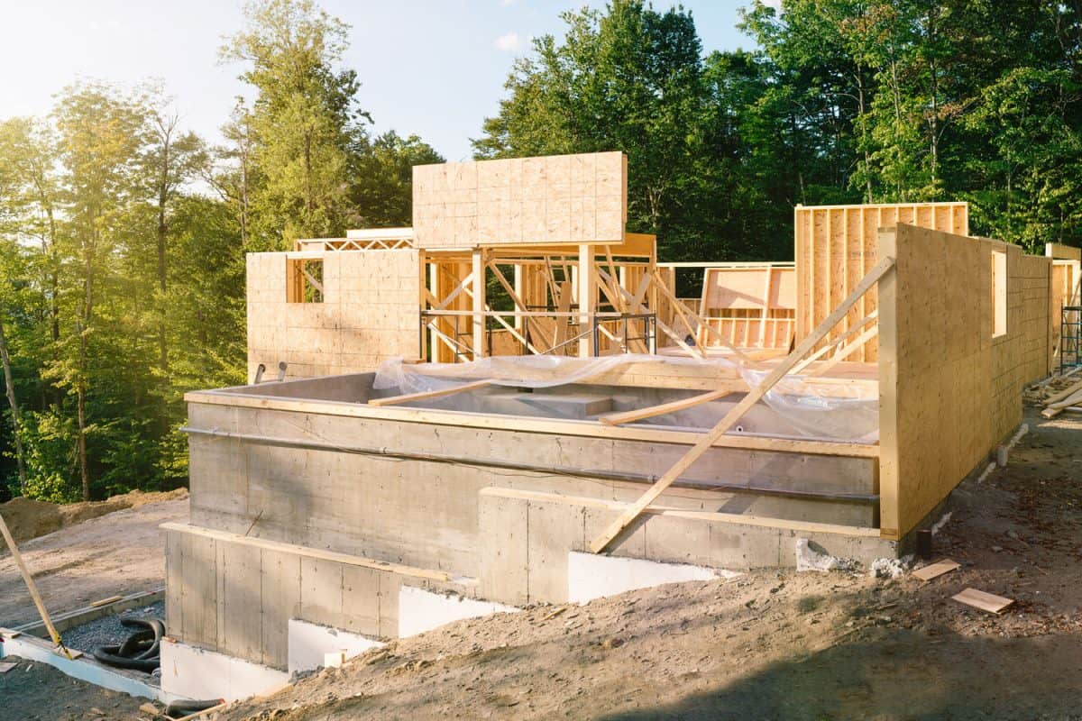 A contemporary designed house under going construction