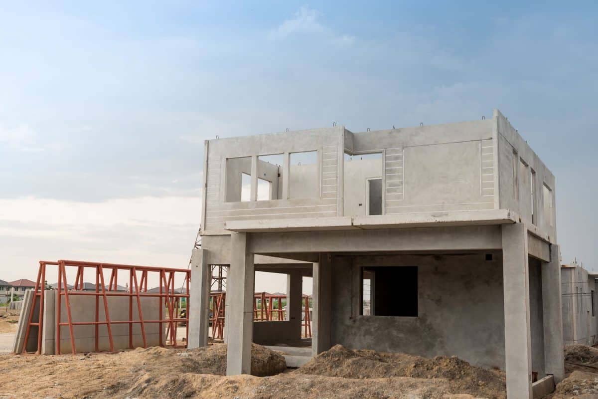 A contemporary two story house under going construction