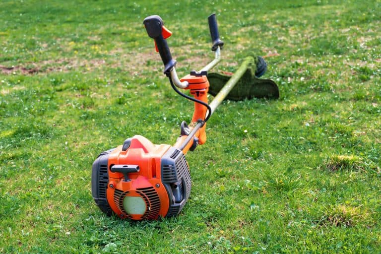 A red colored grass cutter left in the grass, Echo Weed Eater Won't Start - What To Do?