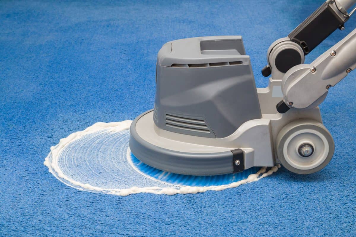 Cleaning a blue carpet using a disk machine