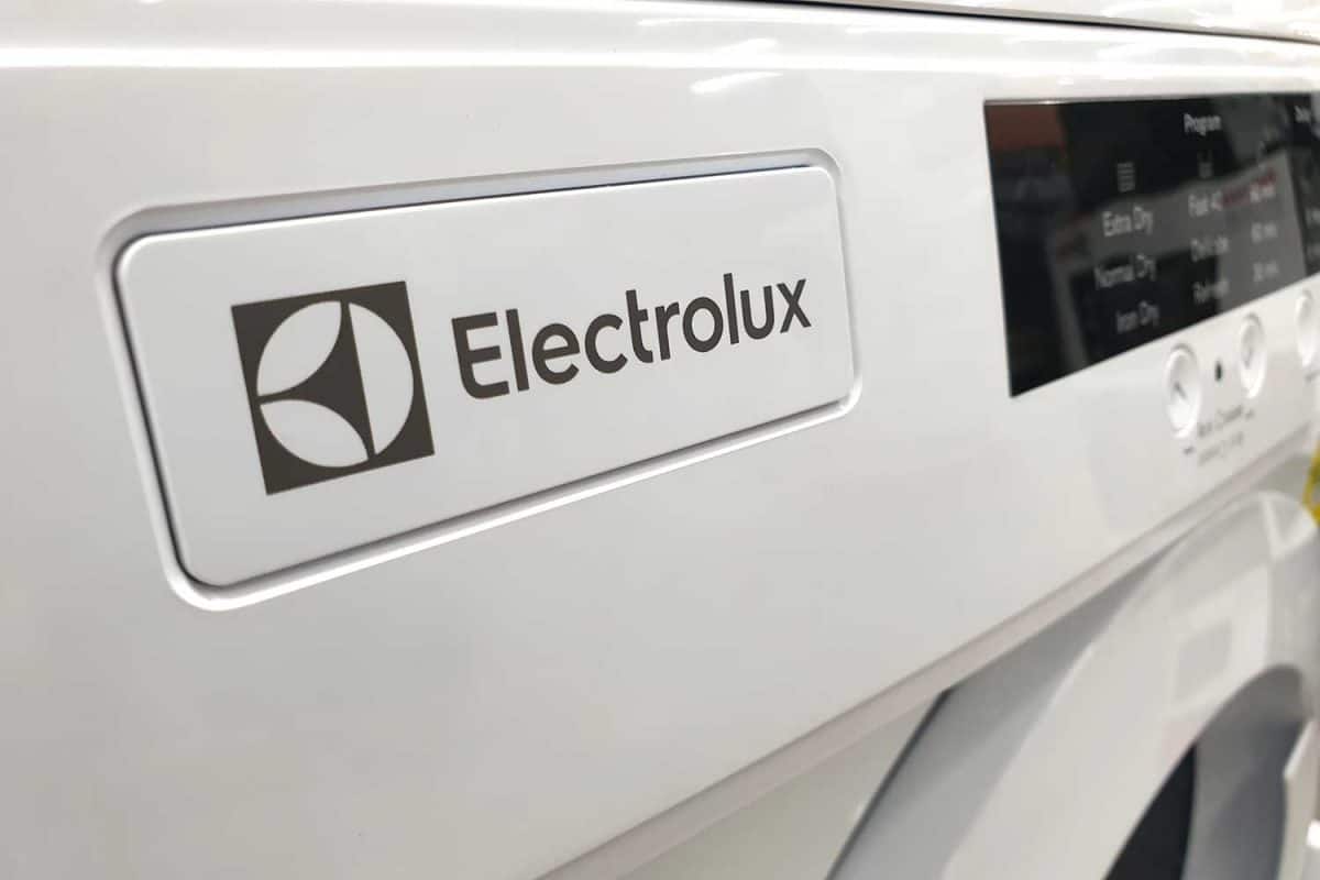 Close up of Electrolux logo on washing machine in the store