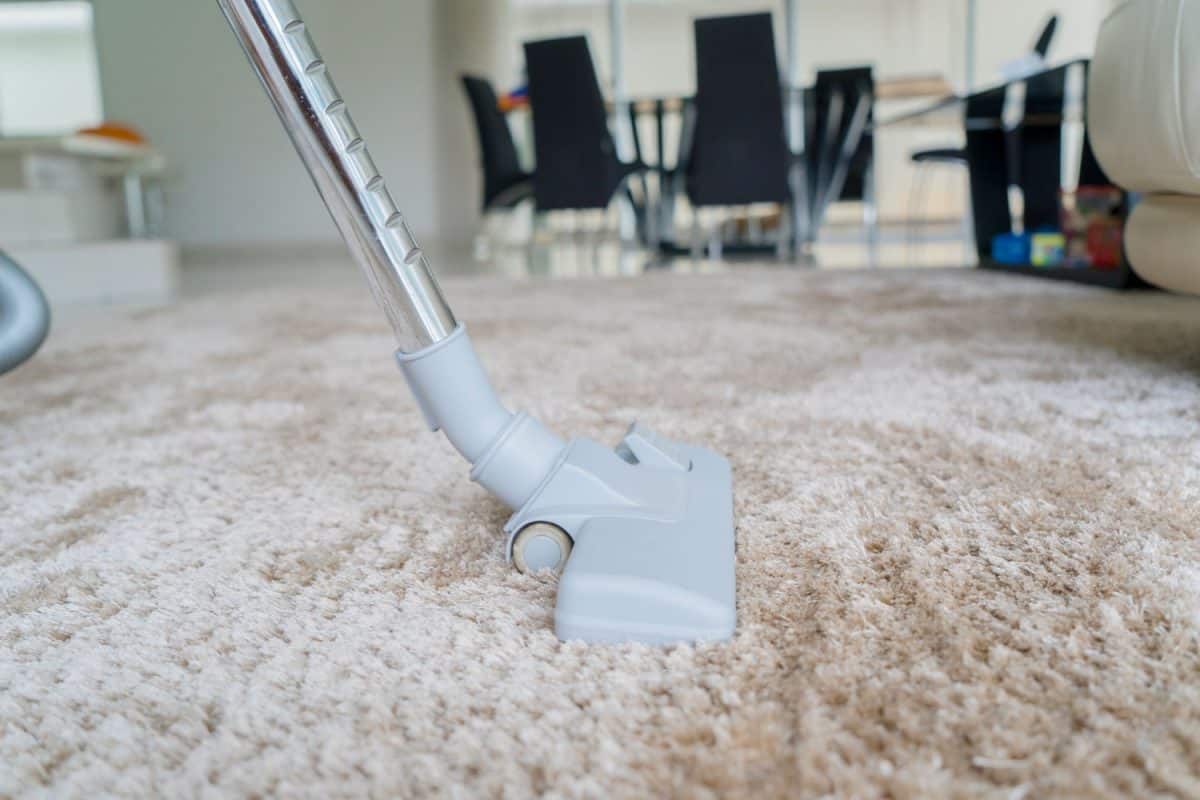 Vacuum being used in cleaning the living room carpet