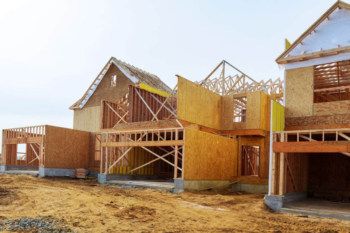 A wooden framing of houses under going construction