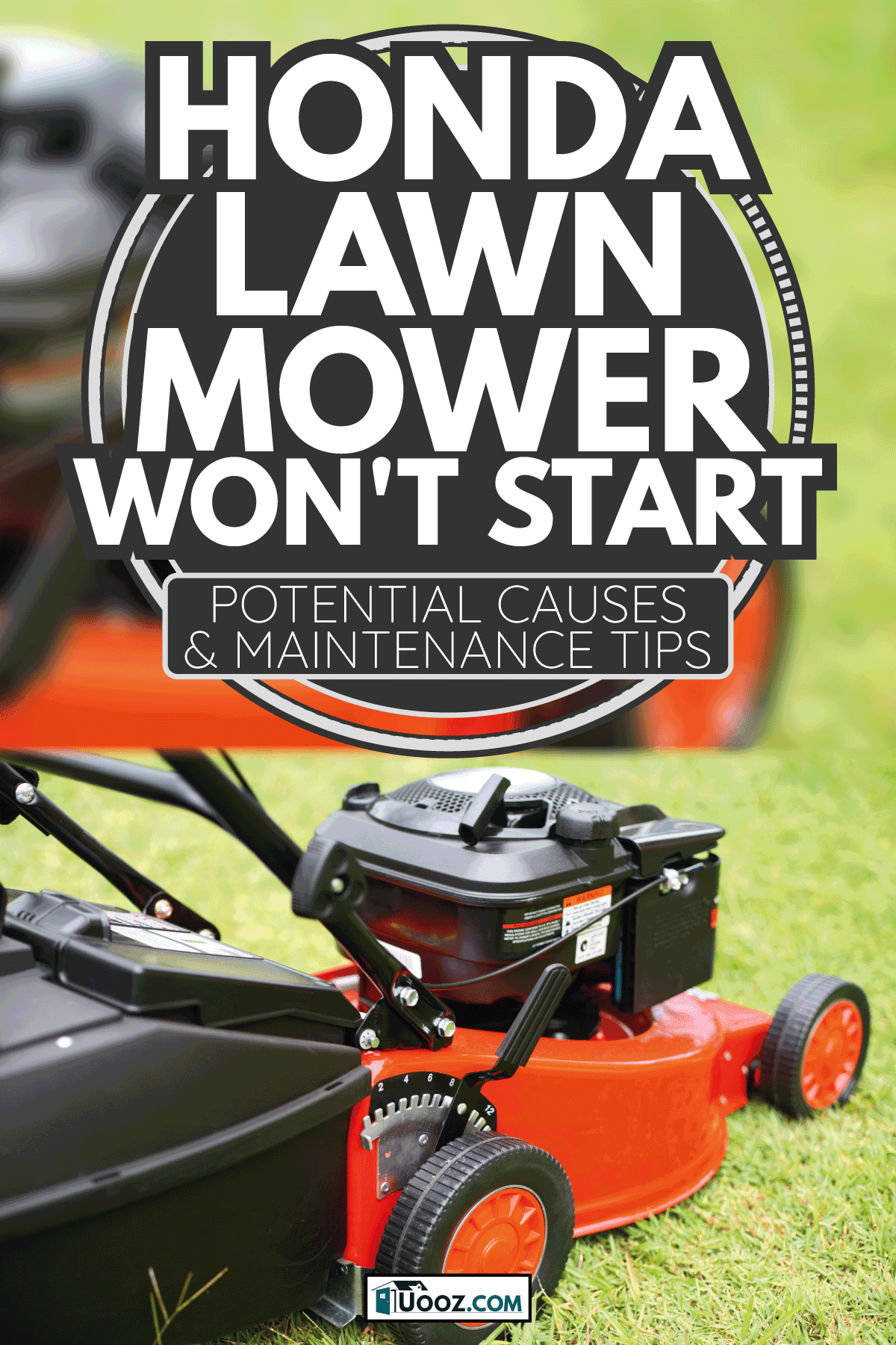 red Honda lawn mower on the garden ready for use. Honda Lawn Mower Won't Start - Potential Causes & Maintenance Tips