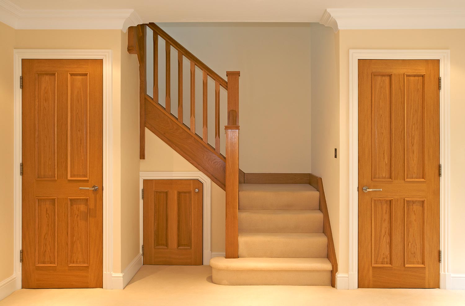 Beautifully designed and finished oak staircase and doors in a luxury new home