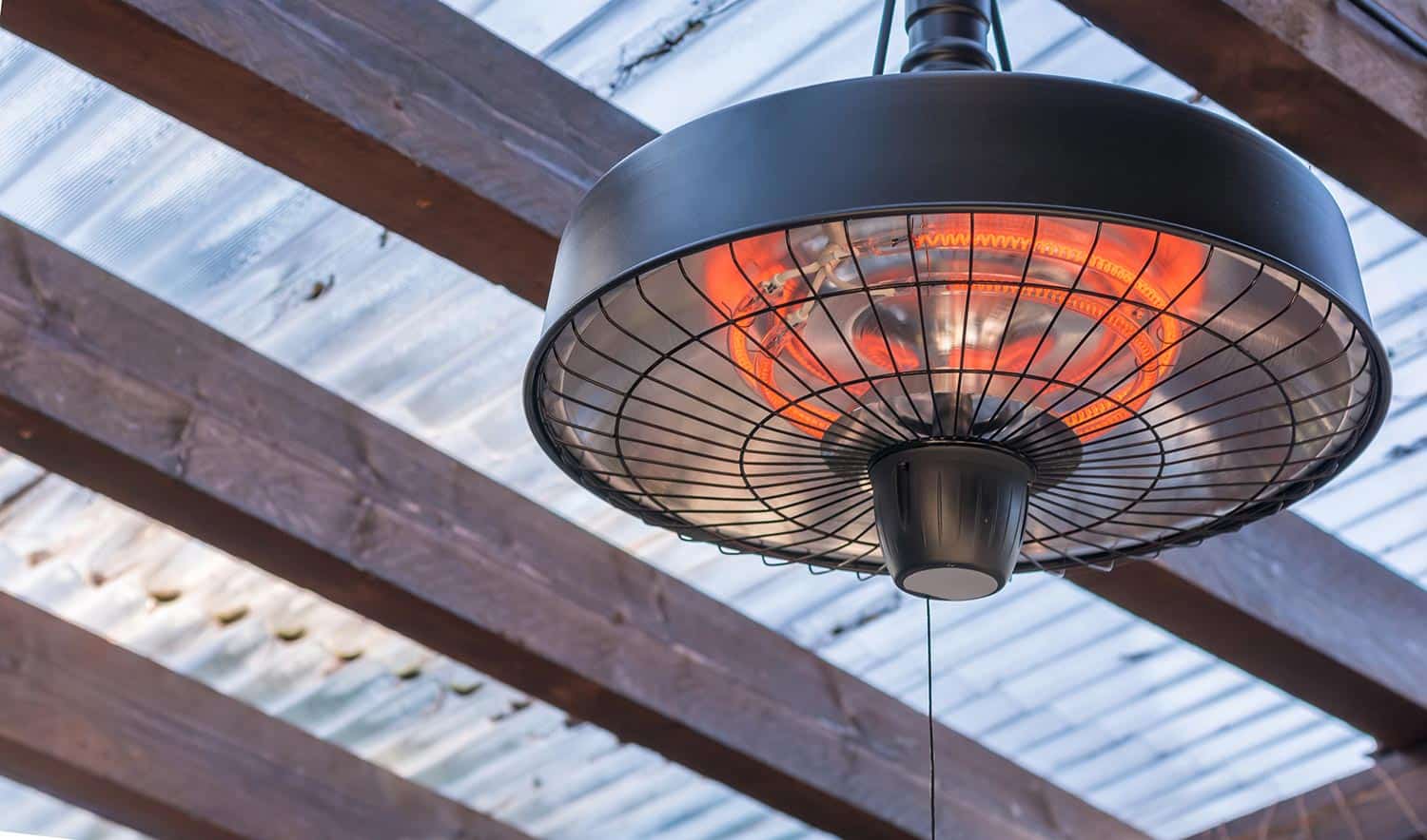 Radiant heater on the ceiling of a terrace roofing