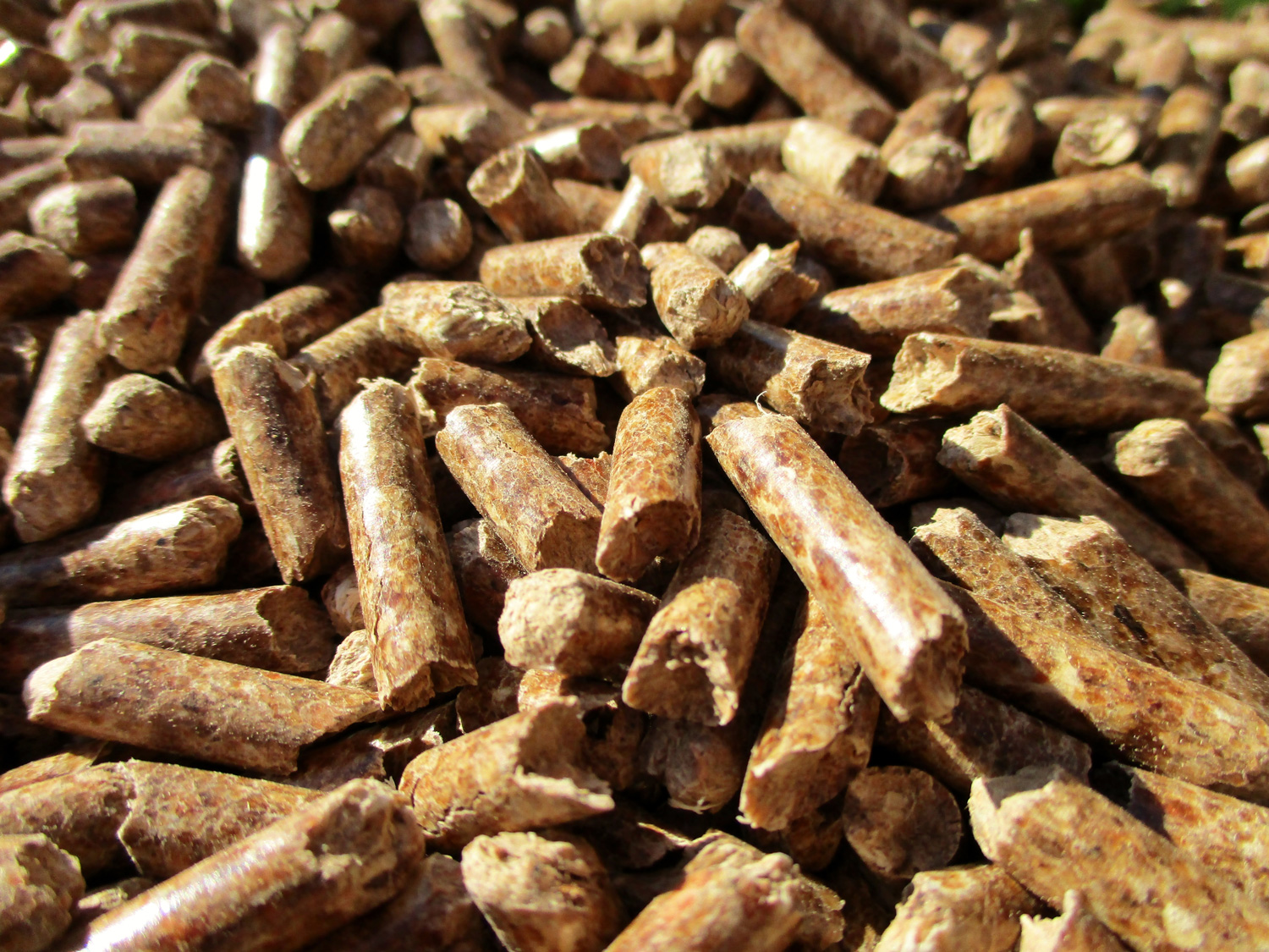 Bright shot very close to a pile of pellets (pellets, pellets) of firewood. 