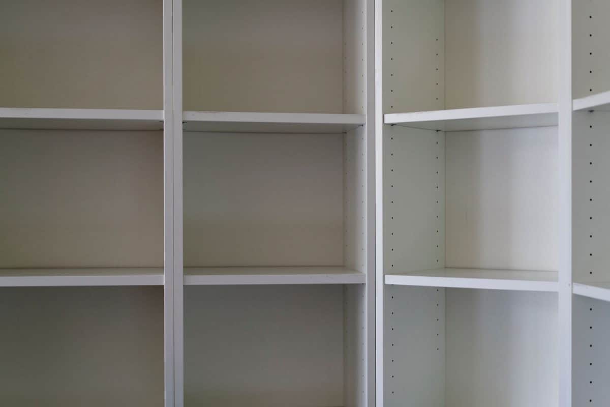 Empty bookcase inside a newly finished reading room