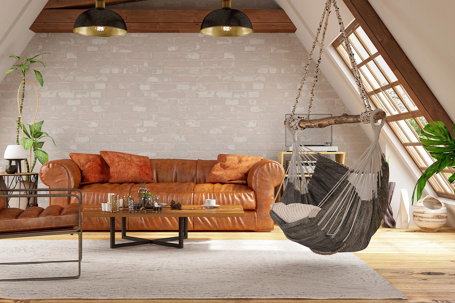 Loft room with hammock and furniture