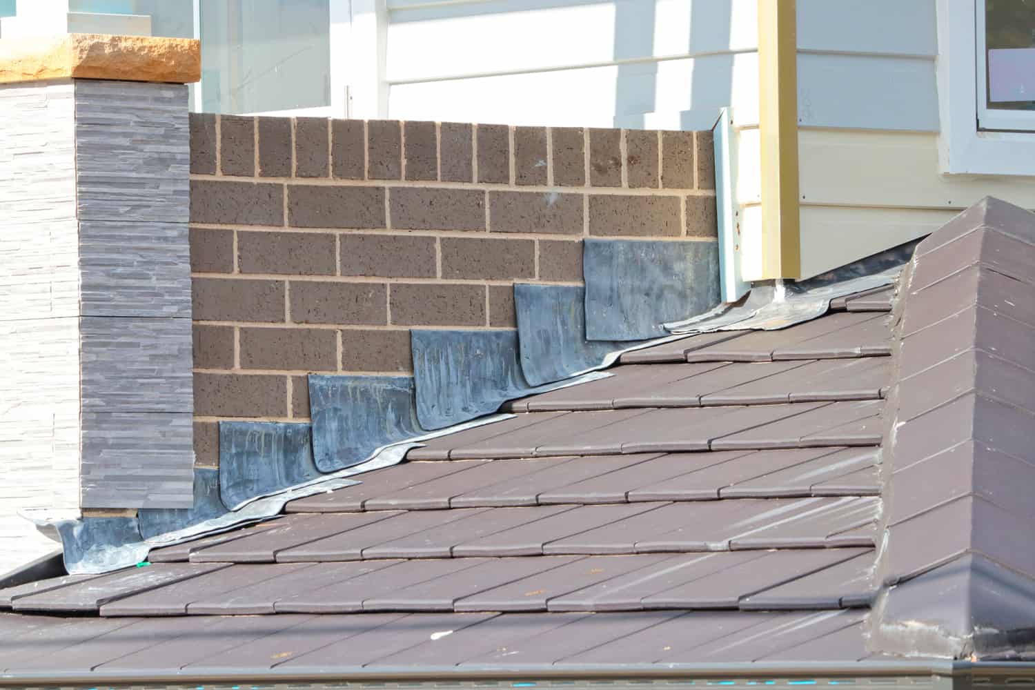 Lead flashing on slate style roof