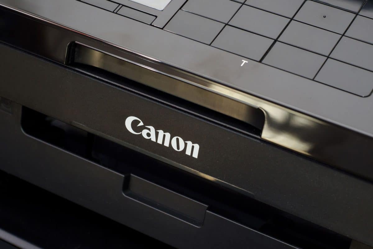 Canon logo photographed up close