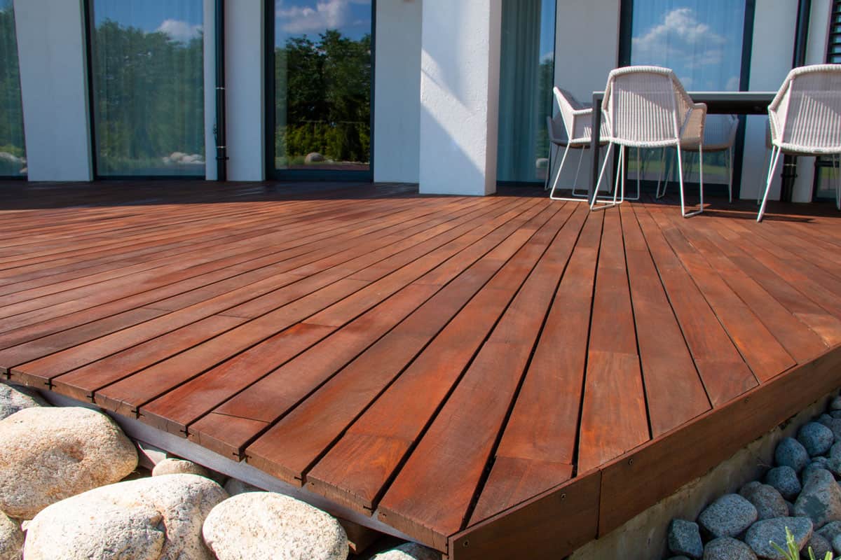 Ipe wood deck, modern house design with wooden patio
