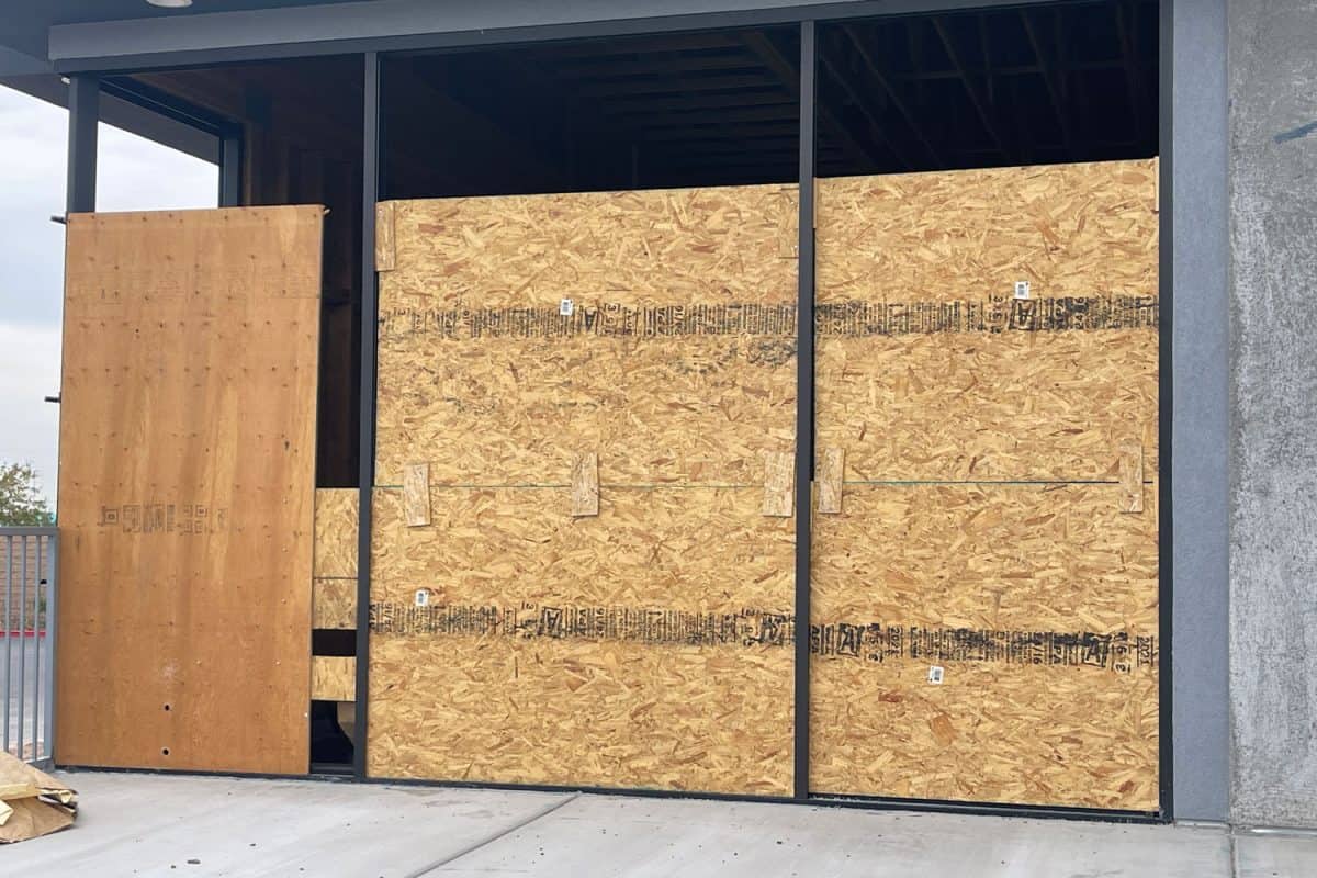 Plywood's used for boarding up windows