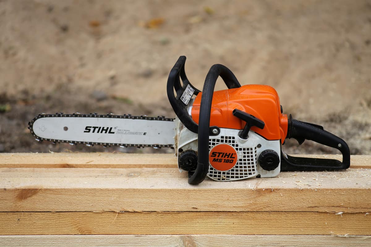 Lightweight Stihl MS 180 chainsaw for household use.