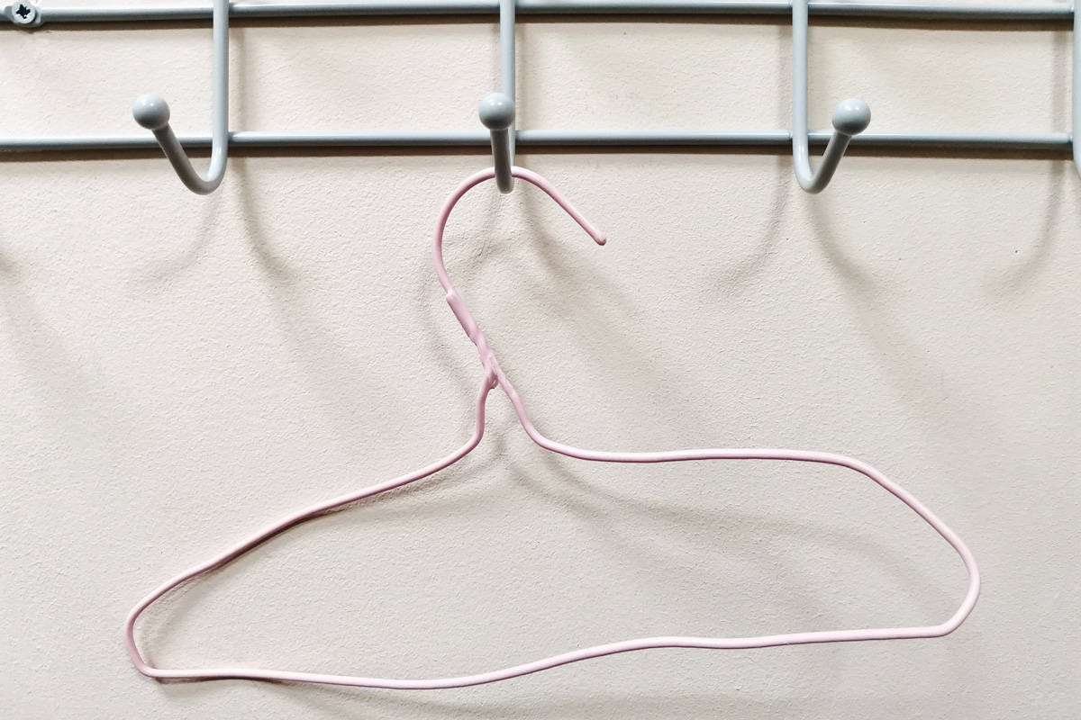 A pink wire hanger