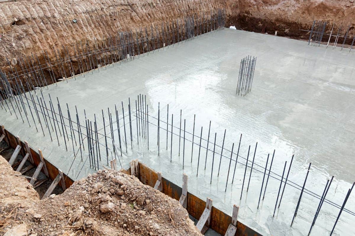 Foundation of a new house with reinforced concrete.