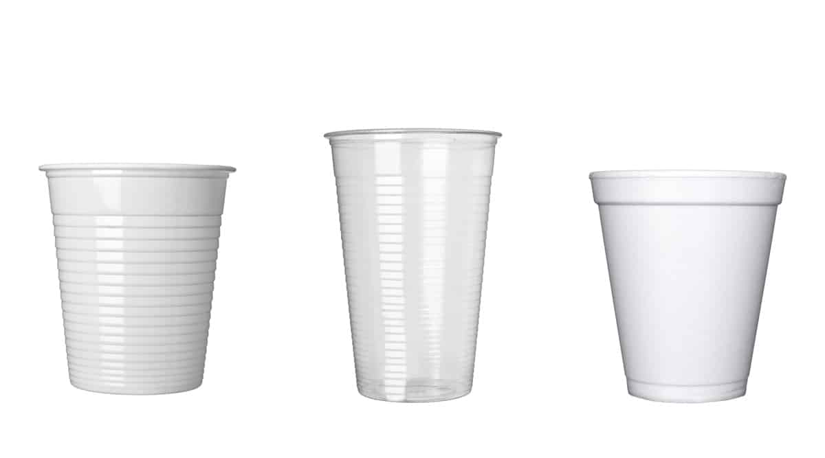 Plastic cups on a white background