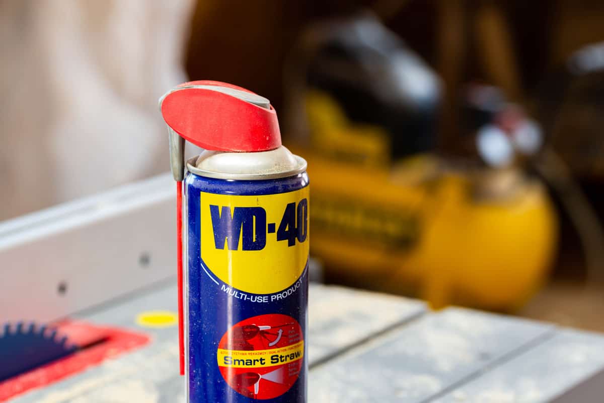 WD-40 lubricant in a small woodworking shop