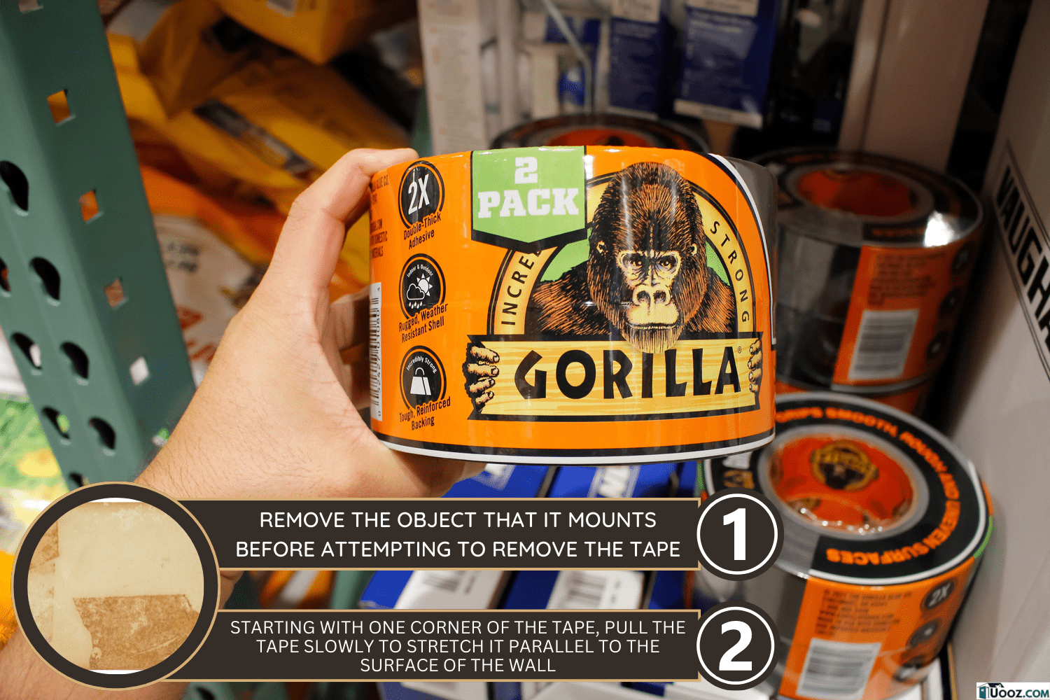 A view of several packages of black Gorilla tape, on display at a local big box grocery store - How To Remove Gorilla Tape And Remaining Residue (If Any)?