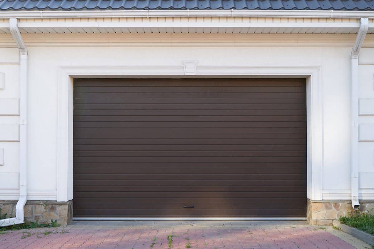 White garage and automatic brown garage door