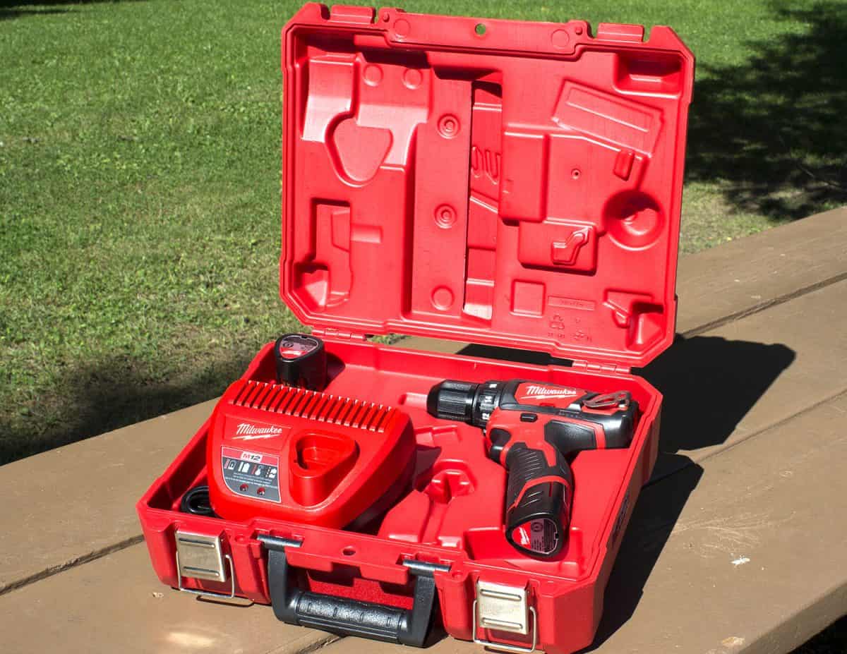 Milwaukee cordless drill in a case with battery and charger