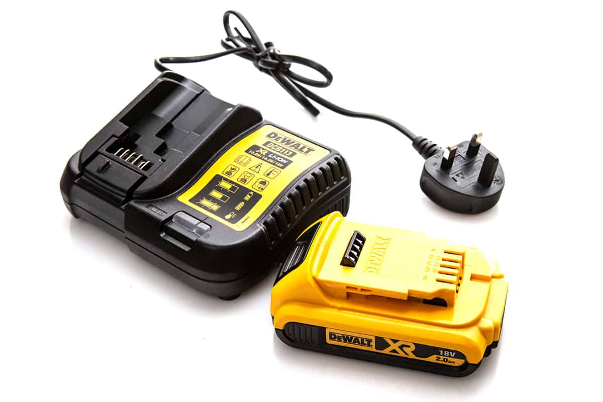 DeWalt DCB113 cordless power tool battery charger and battery