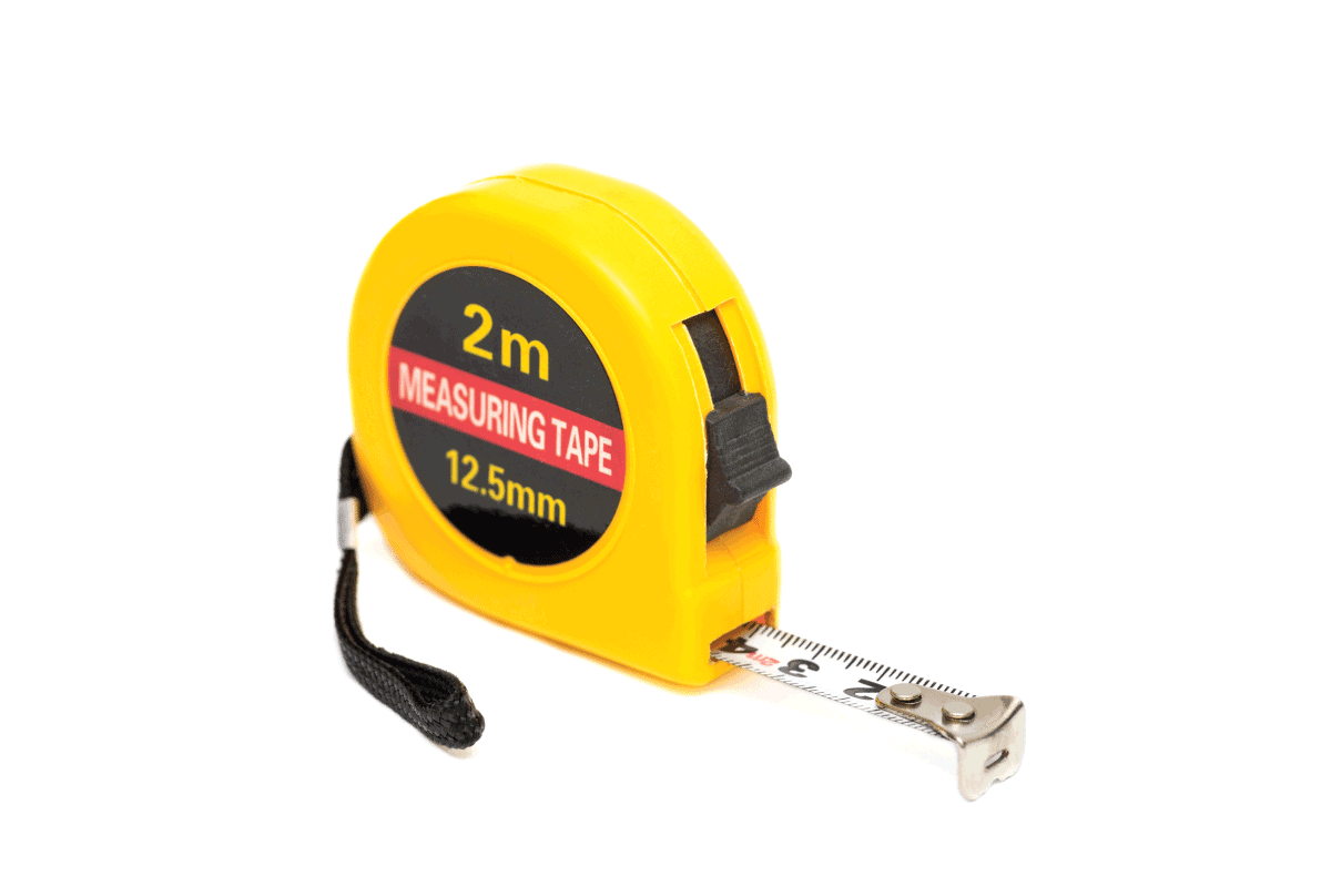 Yellow tape measure isolated on white background.