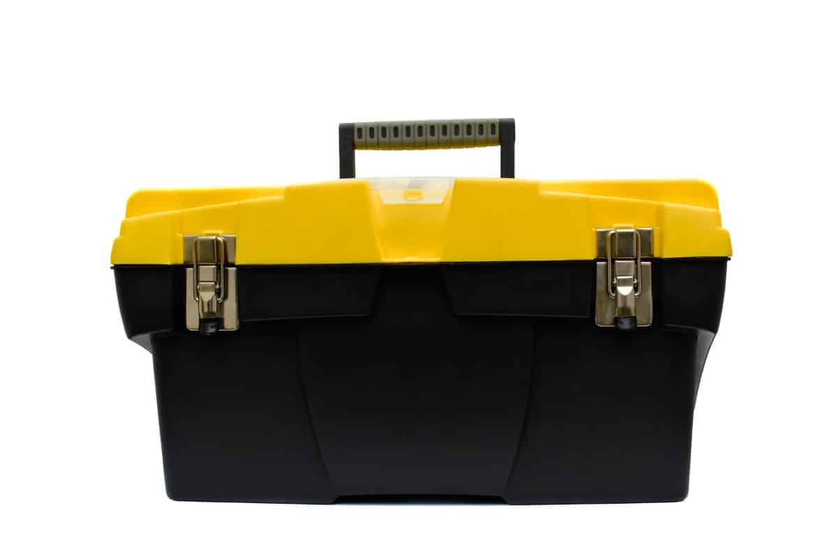 Black and yellow tool box or hard case isolated on white background.
