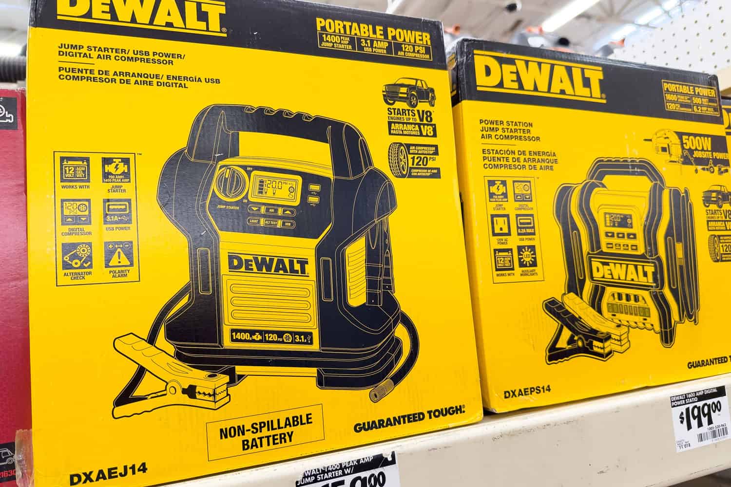 New Dewalt Portable Battery Pack for jump starting cars and inflating tires.