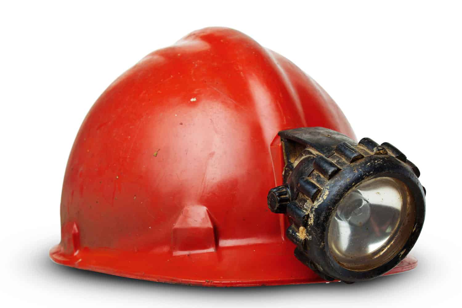 vintage miners helmet with lamp on a white background 