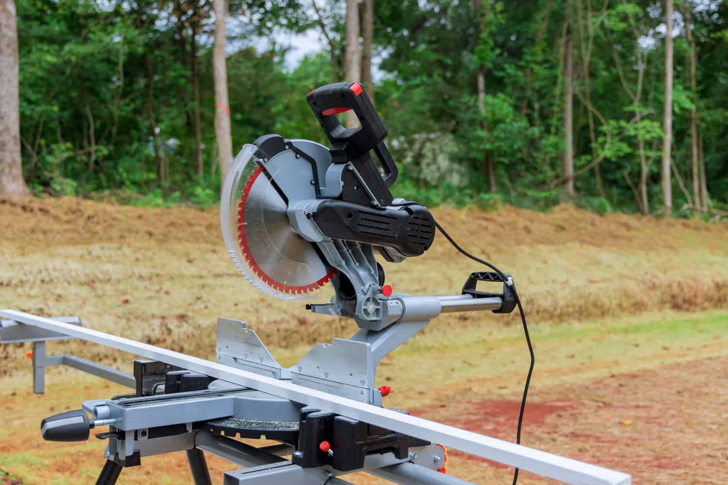 A mounted Miter saw at a construction site